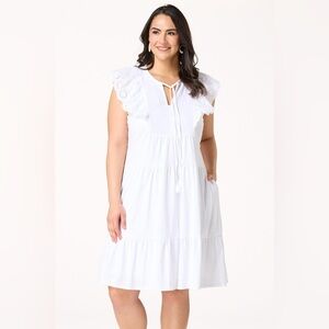 Cato } PLUS SIZE EYELET FLUTTER SLEEVE SWING DRESS SIZE 26/28